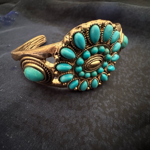 Southwestern Turquoise Style Wide Cuff Bracelet Boho Statement - Picture 6 of 16